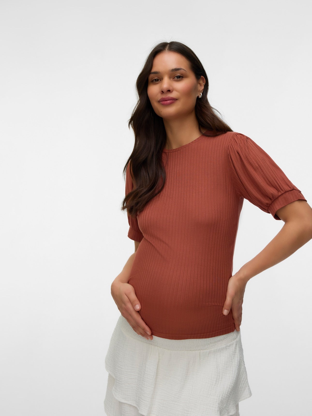Ripp Umstandsshirt aus softer Viskose, rostrot