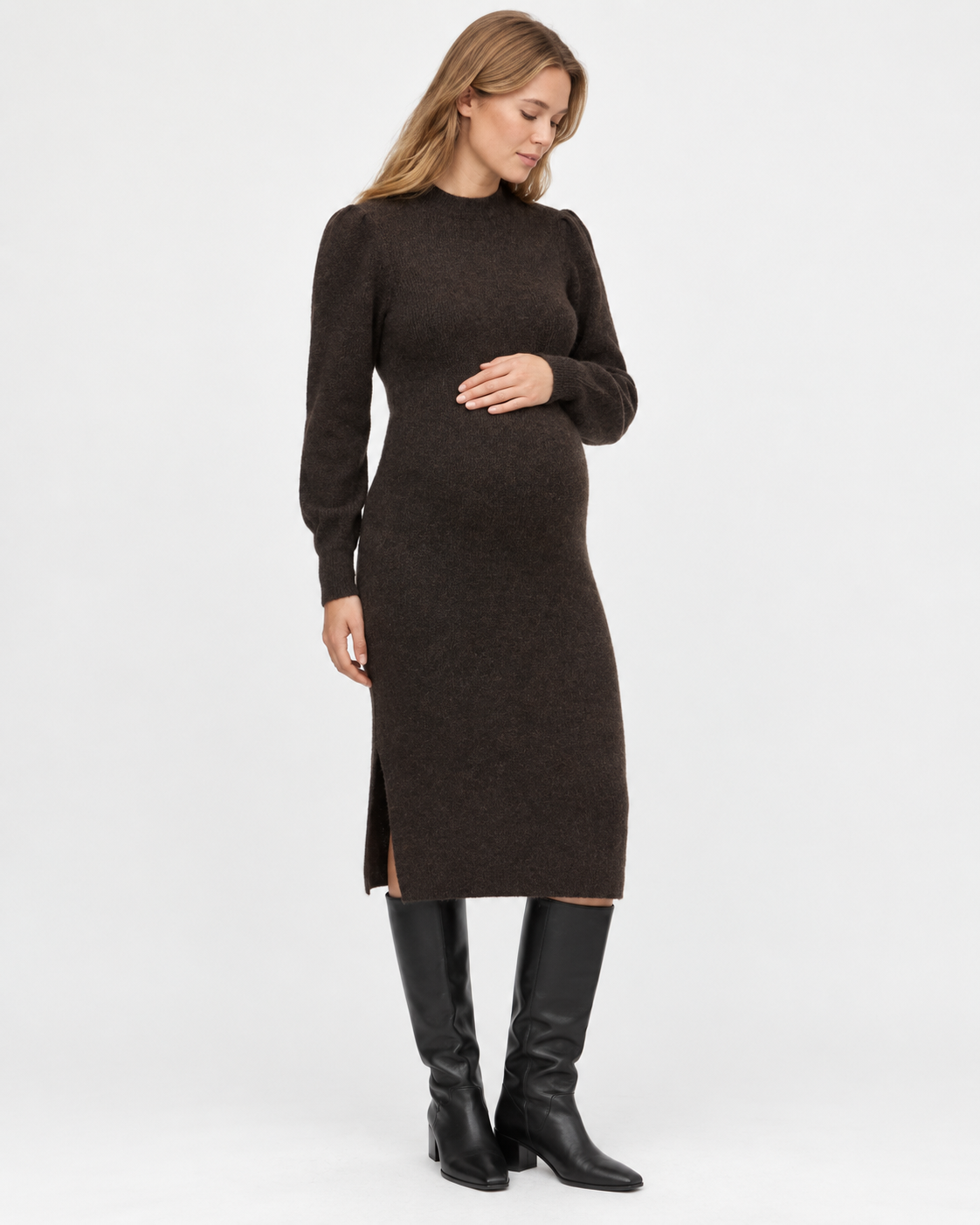 Umstands-Strickkleid in dunkelbraun mit Wollanteil