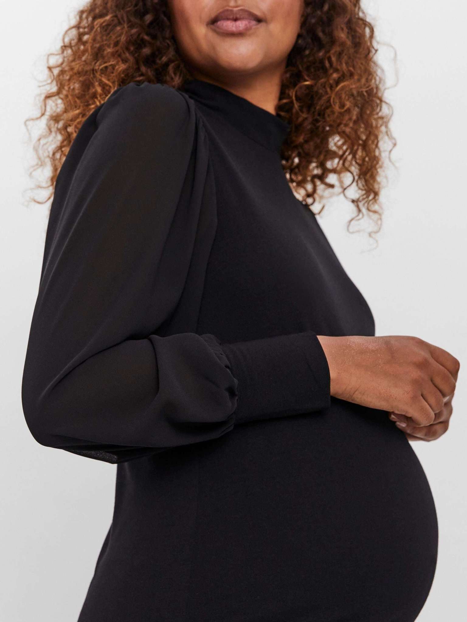Mutterkleid Mamalicious Umstandskleid transparenter Arm schwarz online mieten