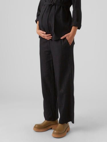 Mamalicious Umstandshose online kaufen und mieten bei Mutterkleid, Wide Leg Look, schwarz aus Viskose und Leinen gefertigt