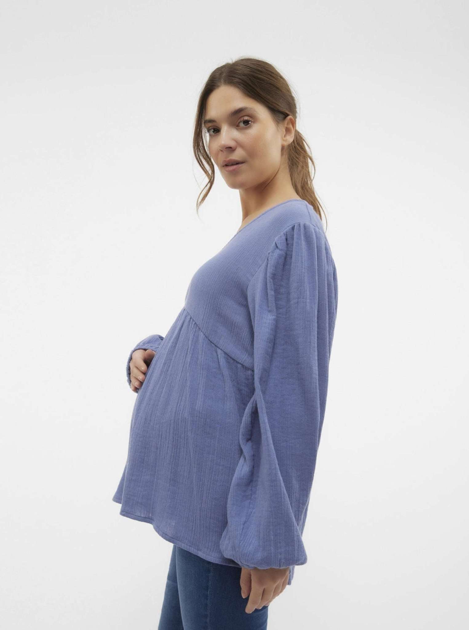 Mamalicious Musselin Baumwoll Umstandsbluse leihen und kaufen bei Mutterkleid lange Ärmel mit Ärmelbündchen