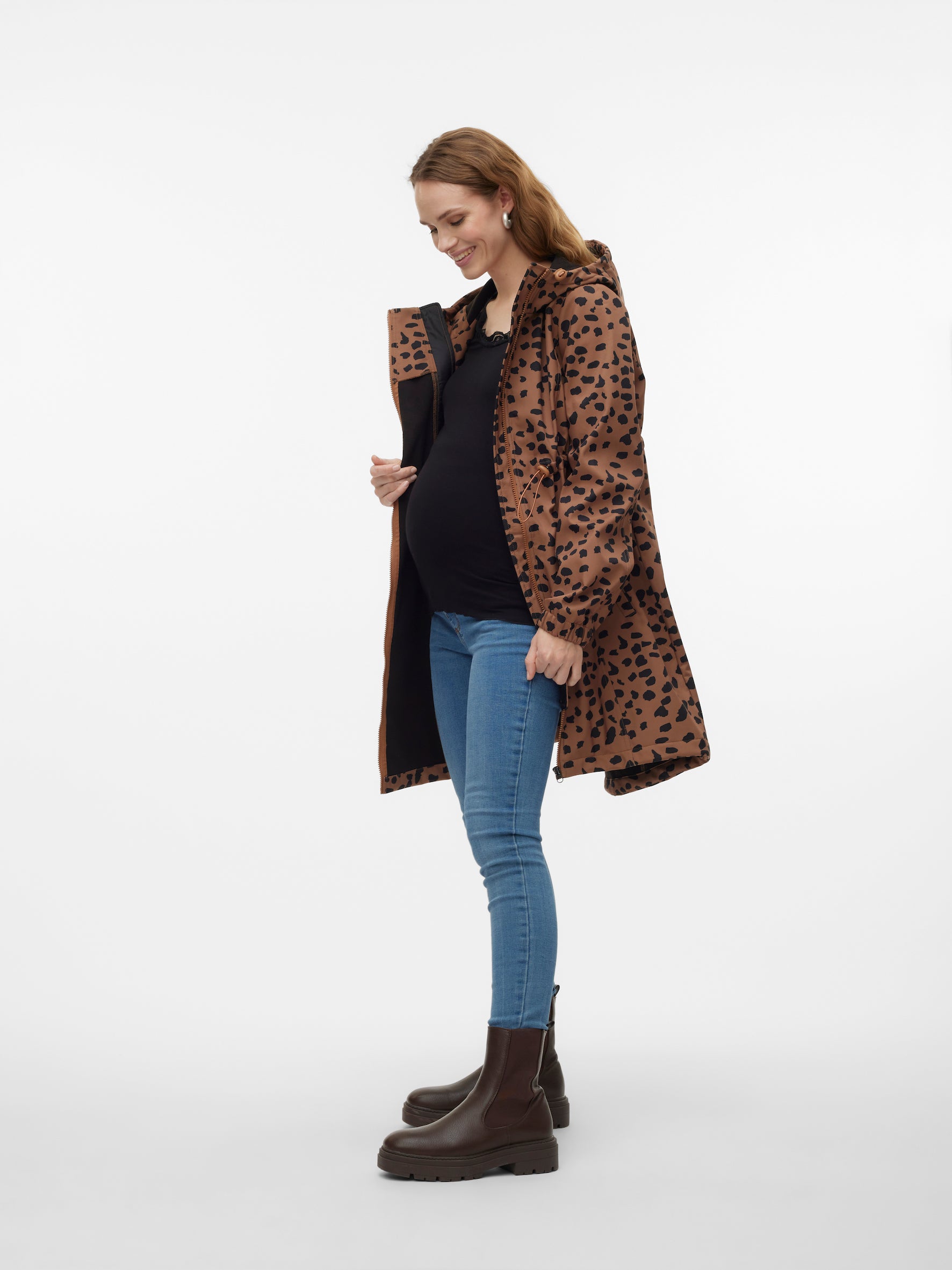 3-in-1 Softshell Umstandsjacke mit Animal Print