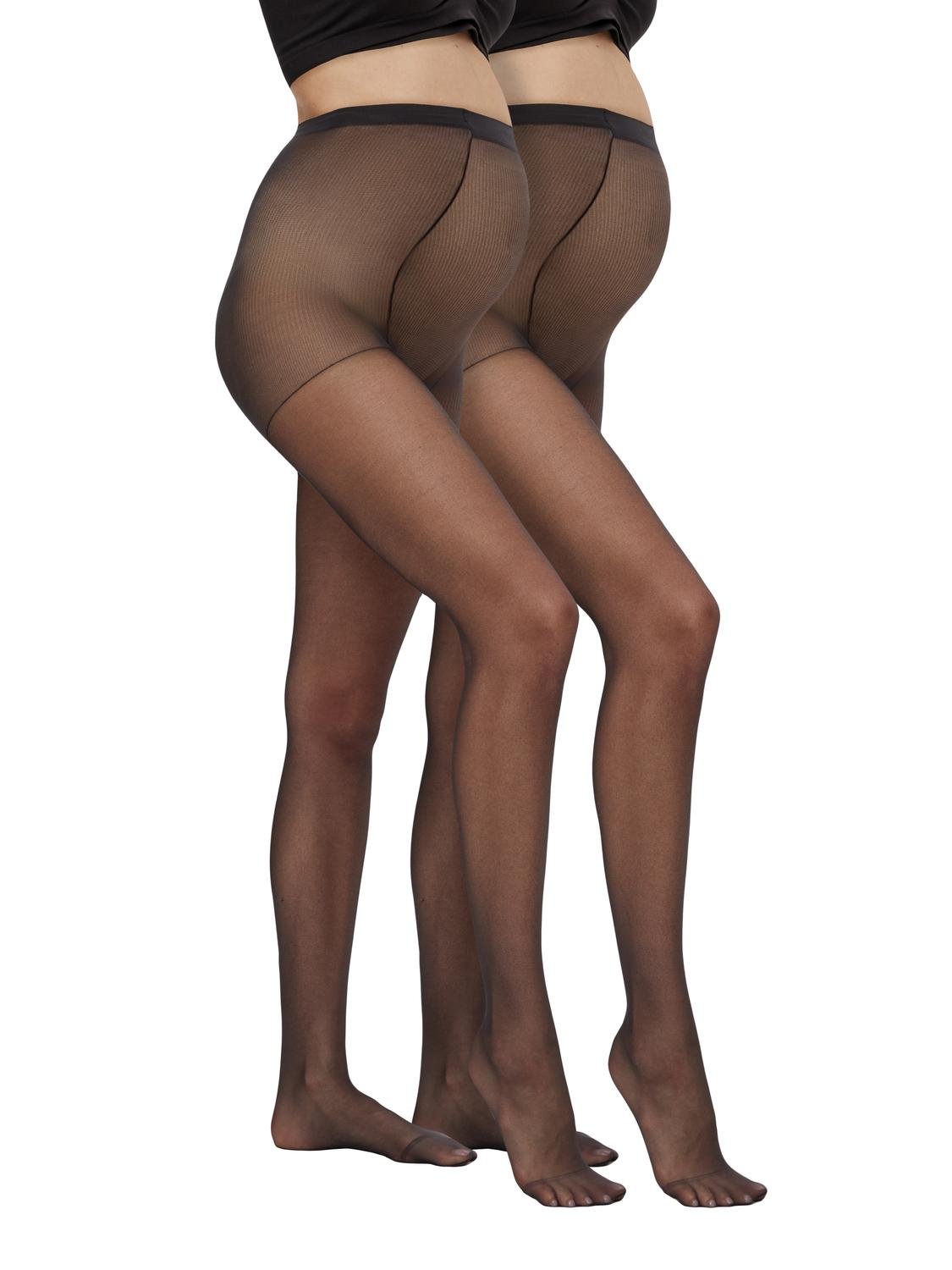 2 Paar Umstandsstrumphosen von Mamalicious in seitlicher Aufnahme zu sehen. im Mutterkleid Online Store erhältlich