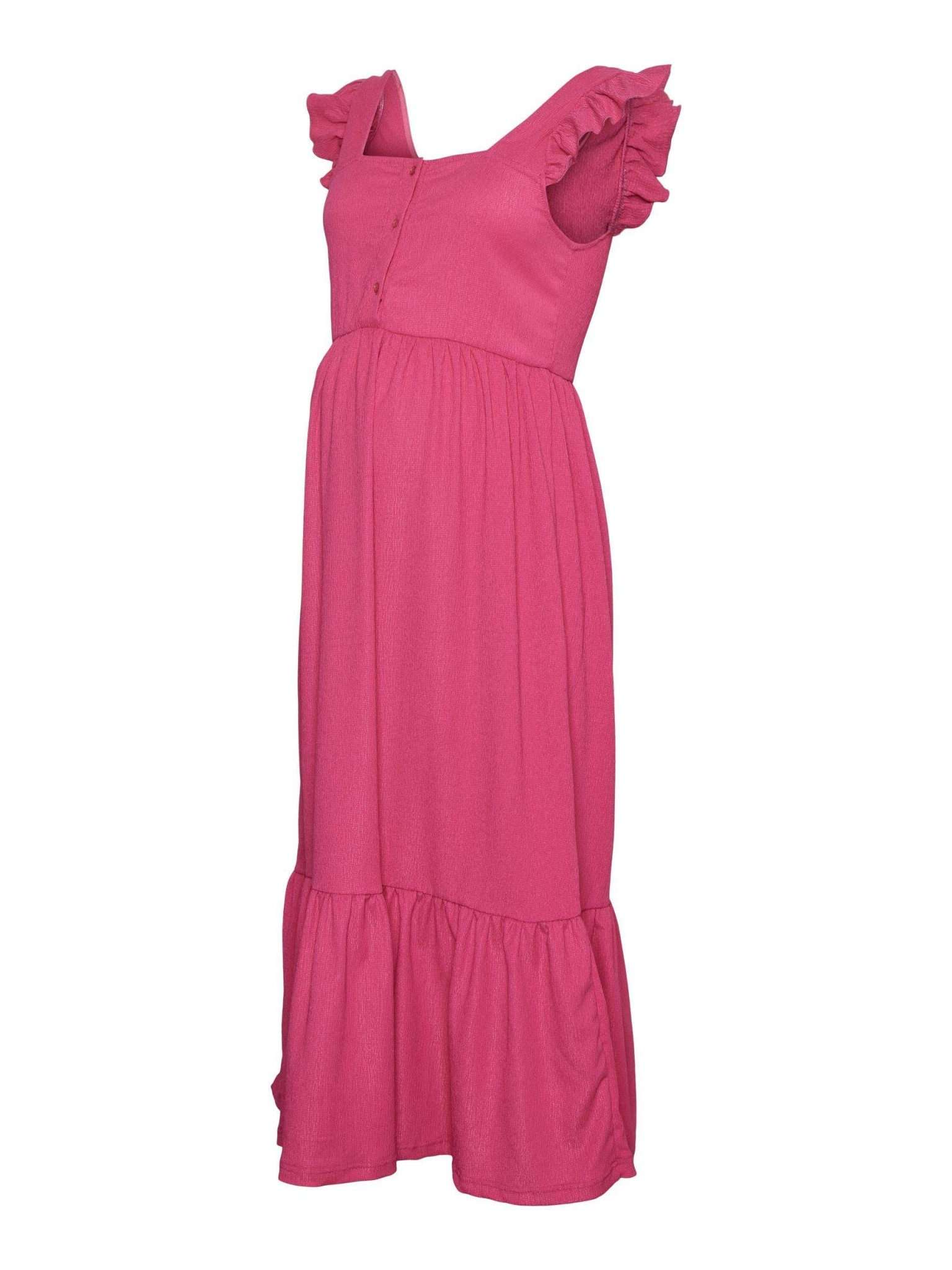 Mamalicious UMstandskleid in pink mit Knoepfen, freigestellte Ansicht. Bei Mutterkleid mieten oder kaufen.