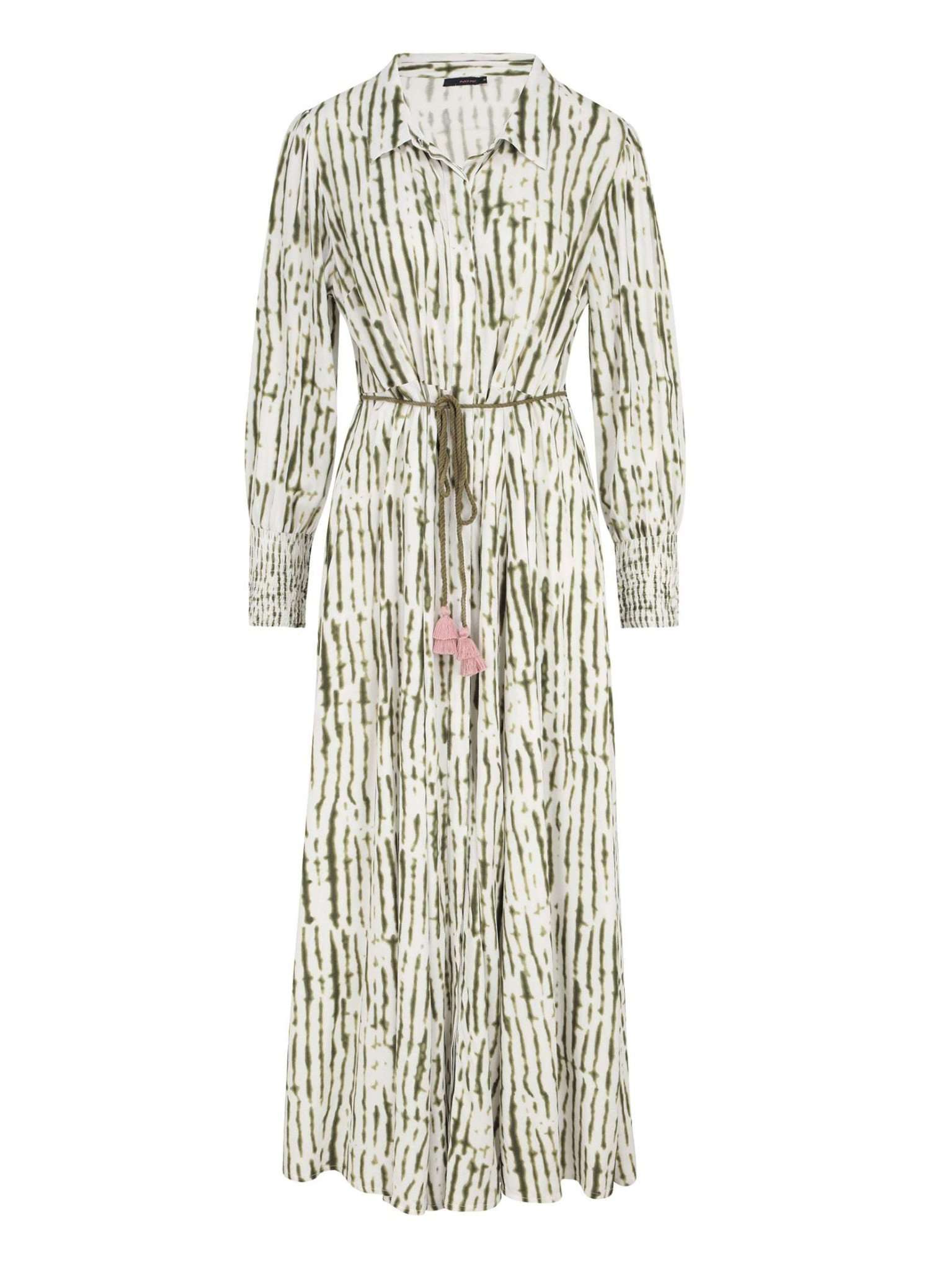 Mara Mea Umstandskleid in Maxilänge in creme mit grünem Tie_Dye Print bei Mutterkleid mieten oder online kaufen, stillfreundlich mit Knöpfen