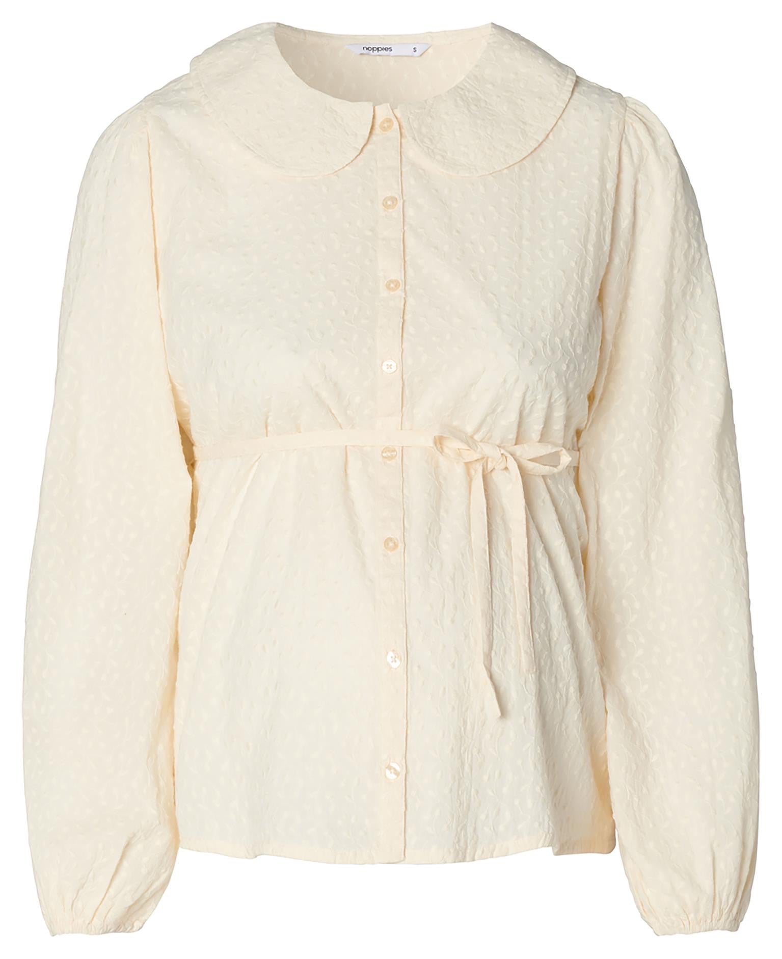 Zarte Umstandsbluse von Noppies mit Bubikragen ohne Model frontal gezeigt, online mieten oder kaufen bei Mutterkleid.