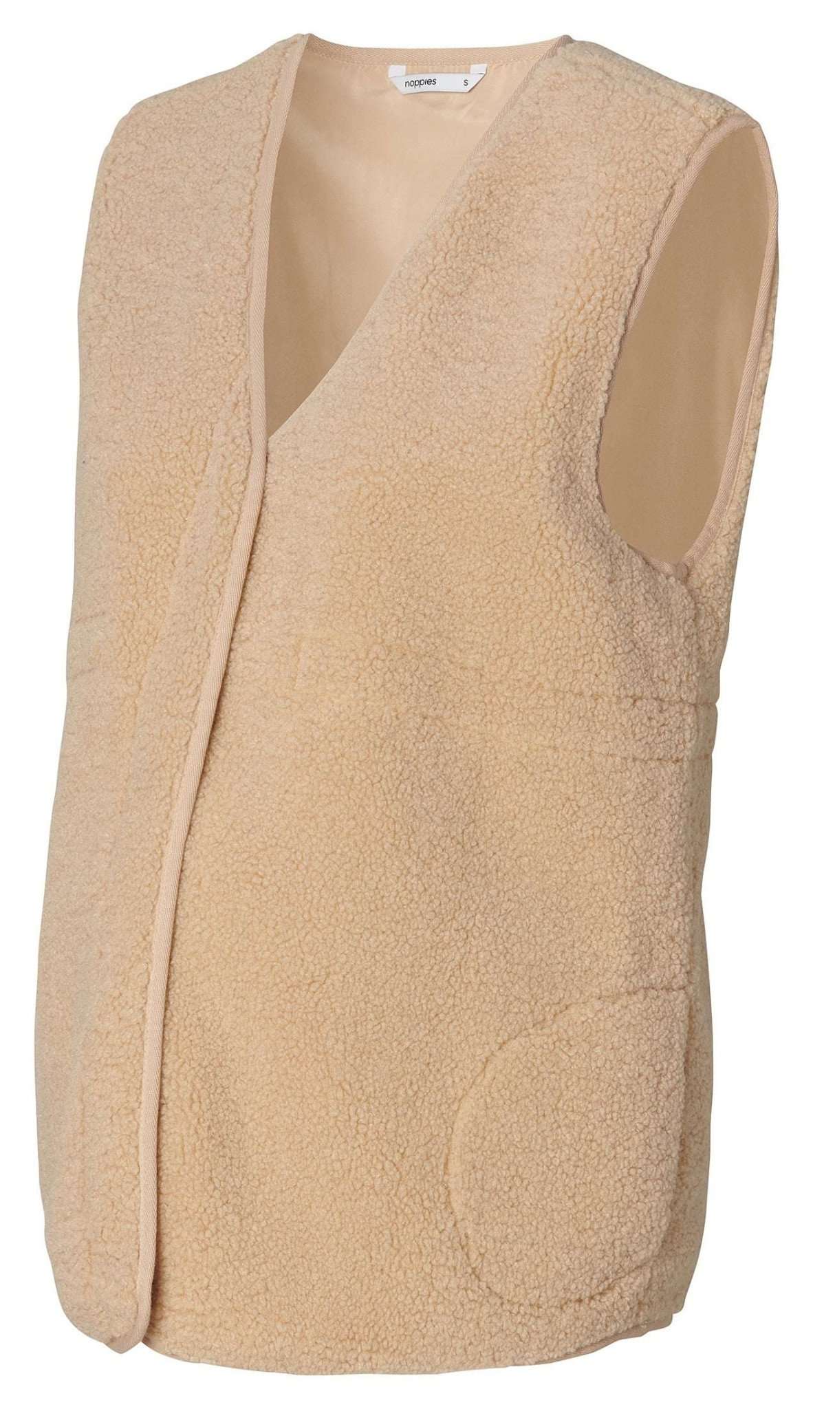 Seitliche Ansicht einer Noppies Teddy Weste für die Schwangerschaft in flauschigem Look. Bei Mutterkleid kaufen oder mieten.