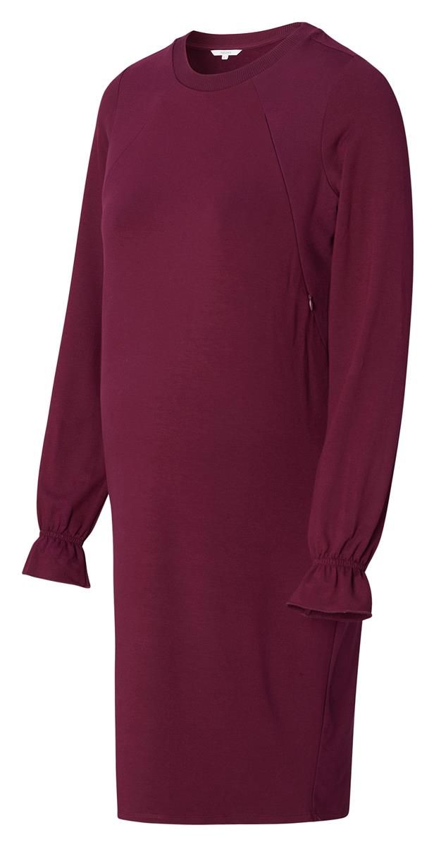 Tiefrotes Umstandskleid und Stillkleid von Noppies mit seitlichen unauffäligen Reißbverschlüssen zum Stillen. Im Mutterkleid Online Store kaufen oder mieten.