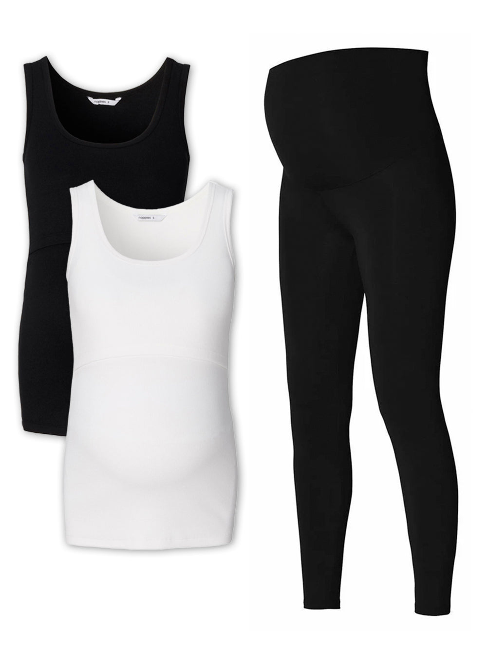 Noppies Tanktop schwarz und weiß für die Schwangerschaft und Stillzeit und Umstandsleggings schwarz im Set kaufen