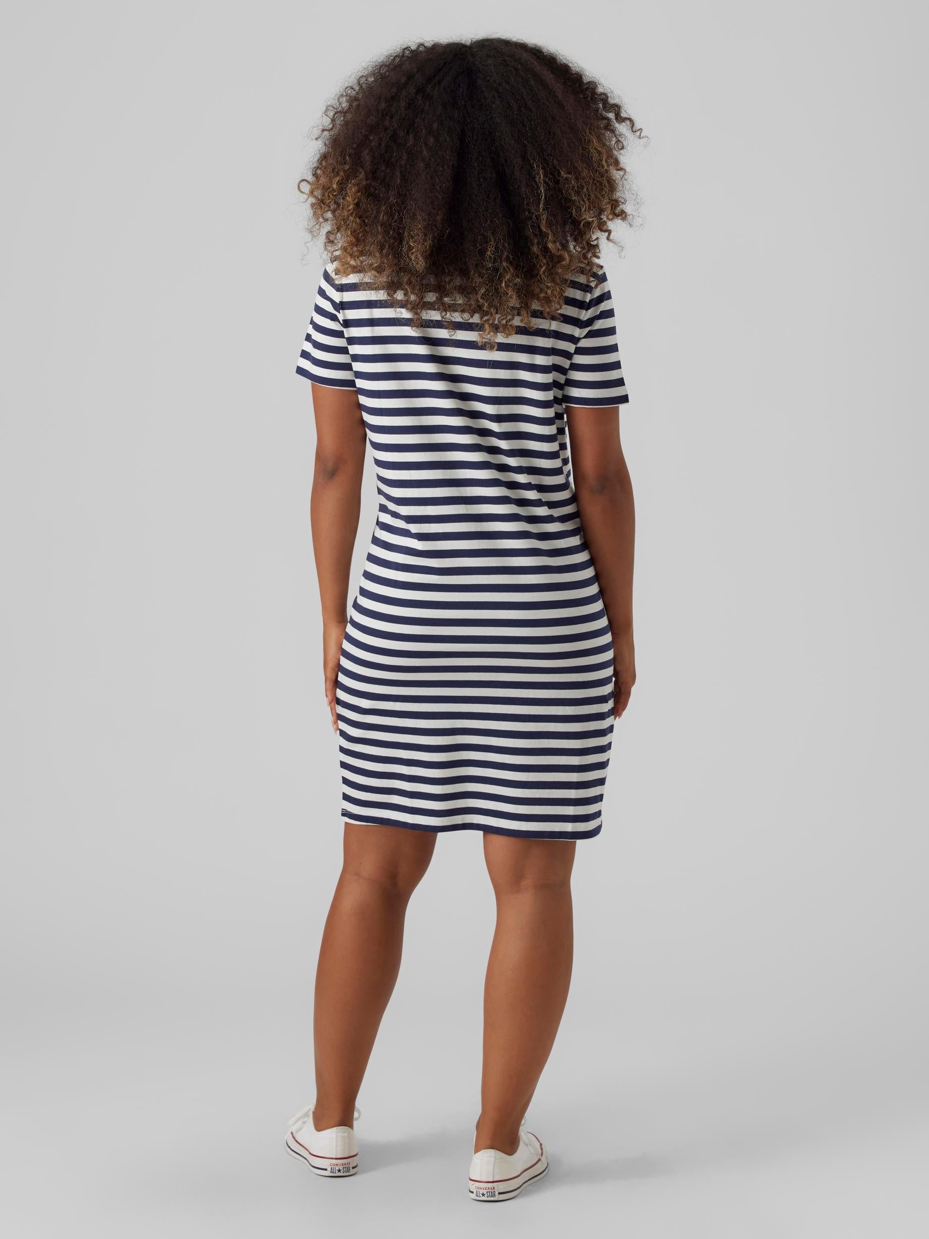Vero Moda Maternity Jerseykleid online kaufen bei Mutterkleid gestreift Navy/off-white Knielänge kurzer Arm Rundhalsausschnitt