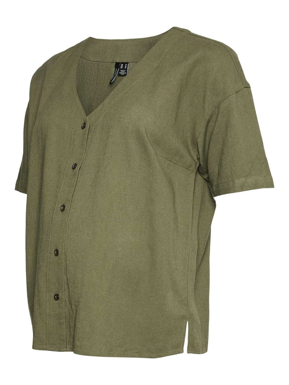 Freigestellte Ansicht der grünen Vero Moda Maternity Umstandsbluse Stillbluse mit Knopfleiste. Bei Mutterkleid kaufen