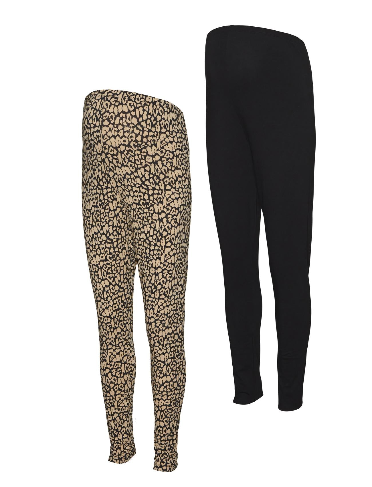 Mamalicious Umstandsleggings online kaufen bei Mutterkleid, 2er Pack, schwarz und Animal Print, Bio-Baumwolle, elastischer hoher Bund für die Schwangerschaft