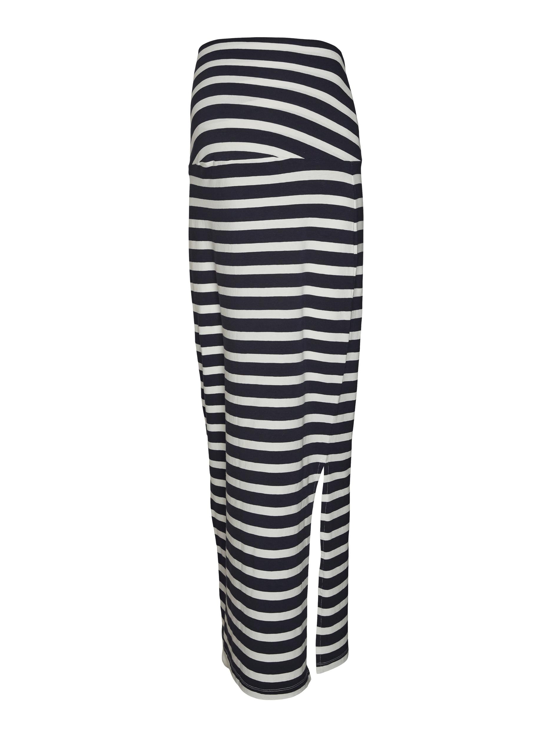 Mamalicious Maxi Umstandsrock online kaufen und mieten bei Mutterkleid, navy-weiß gestreift, Schlitz an der Seite, breiter elastischer Bund für die Schwangerschaft, mit Bio-Baumwolle gefertigt
