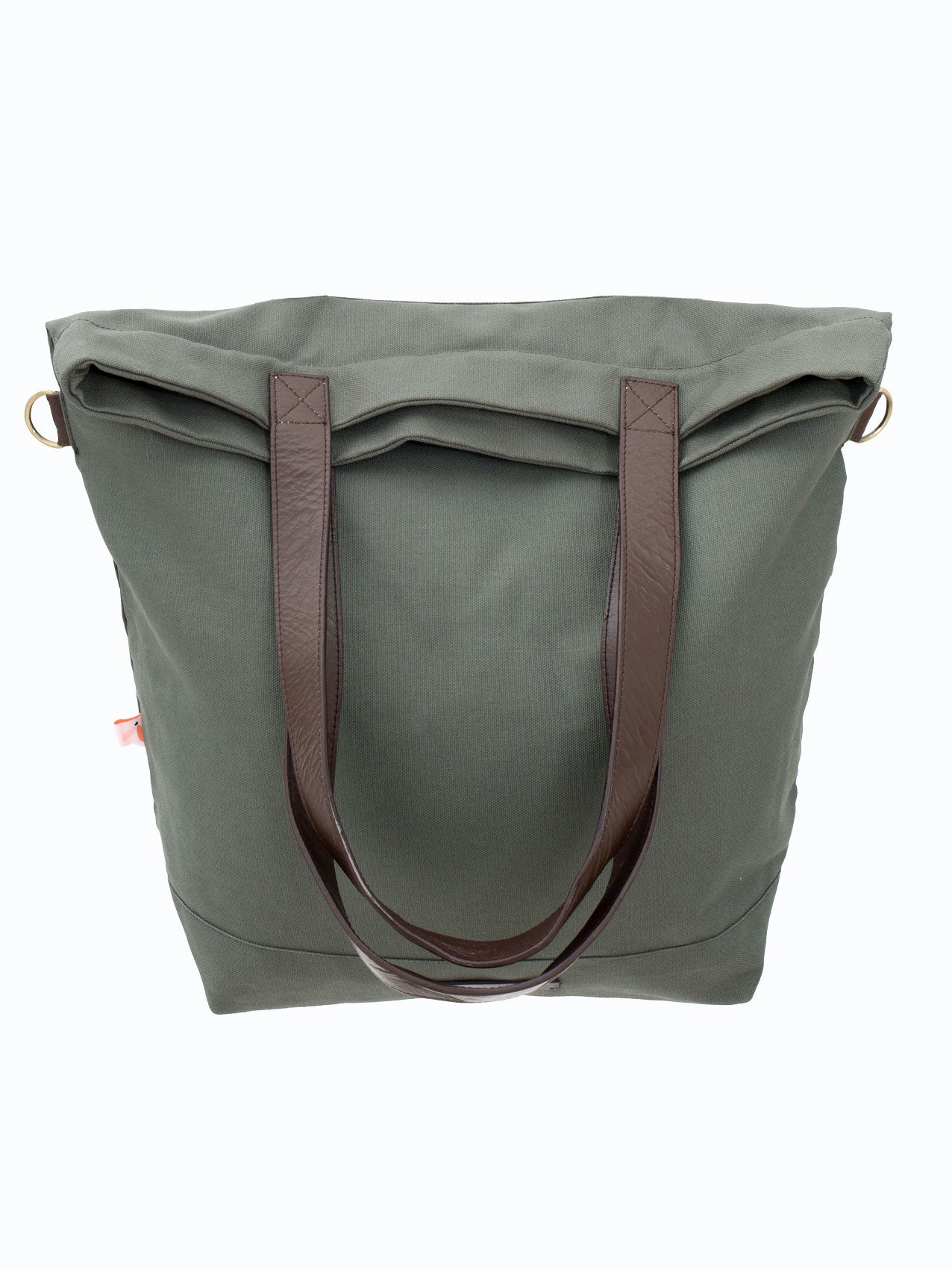 Wickeltasche olivgrün mit braunem Lederriemen