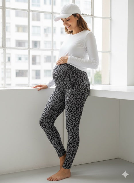 Umstandsleggings Leoprint, grau/schwarz