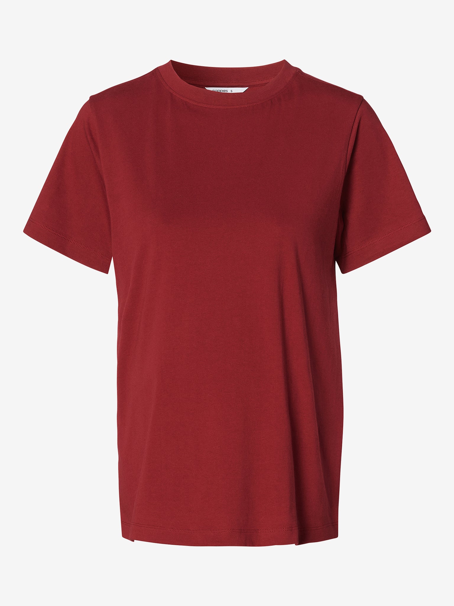 Rotes Umstands- und Still T-Shirt - Frontansicht freigestellt, mit verdeckter Layer-Stillfunktion und Rundhalsausschnitt, Noppies T-Shirt mieten oder kaufen bei Mutterkleid