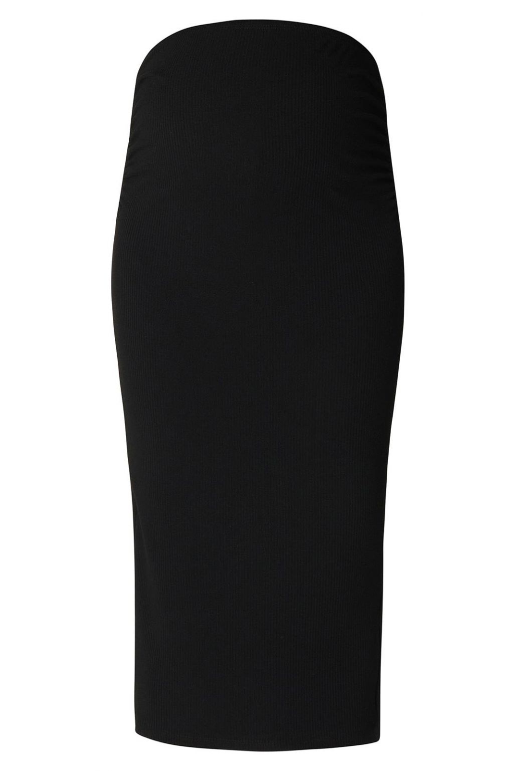 Midilanger Umstandsrock gerippter weicher Stretch in schwarz, breites Bauchband für die Schwangerschaft - eleganter geradliniger Schnitt für Alltag und Büro