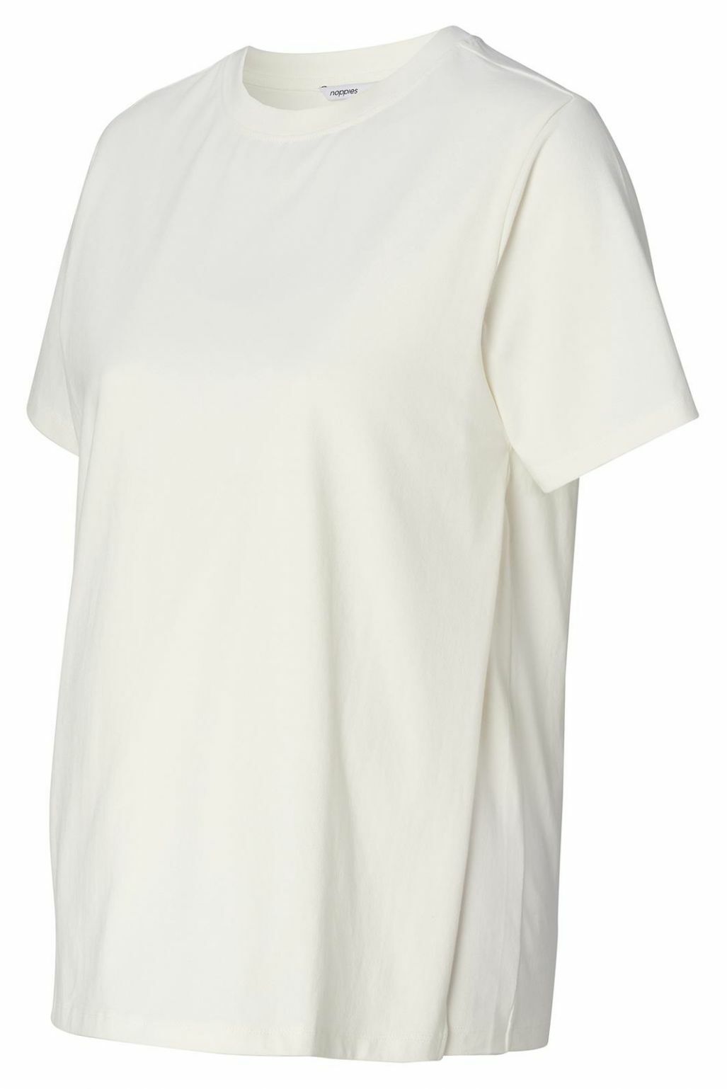 Umstands- und Still T-Shirt weiß mieten oder kaufen bei Mutterkleid - seitliche Ansicht freigestellt, schlichtes Design aus Bio-Baumwolle