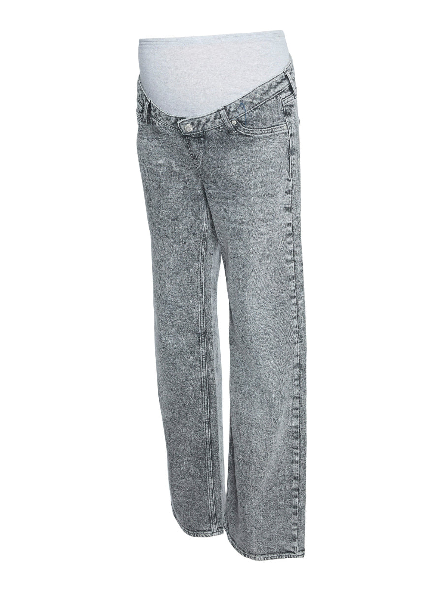 Graue wide-Leg Umstandsjeans mit hellgrauem Bauchband von Vero Moda Maternity kaufen oder mieten bei Mutterkleid.