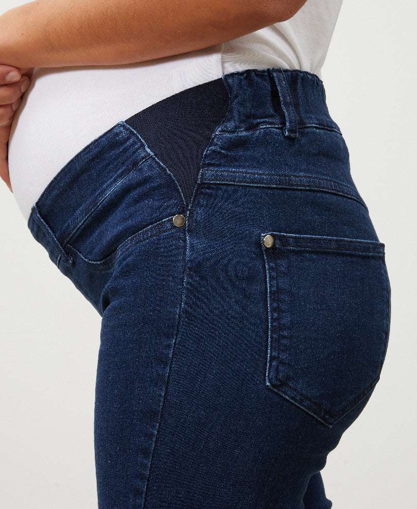 Jolipumb Slim Fit Umstandsjeans online kaufen und mieten mit elastischen Einsätzen am Bund für den wachsenden Babybauch, blauer Stretch-Denim