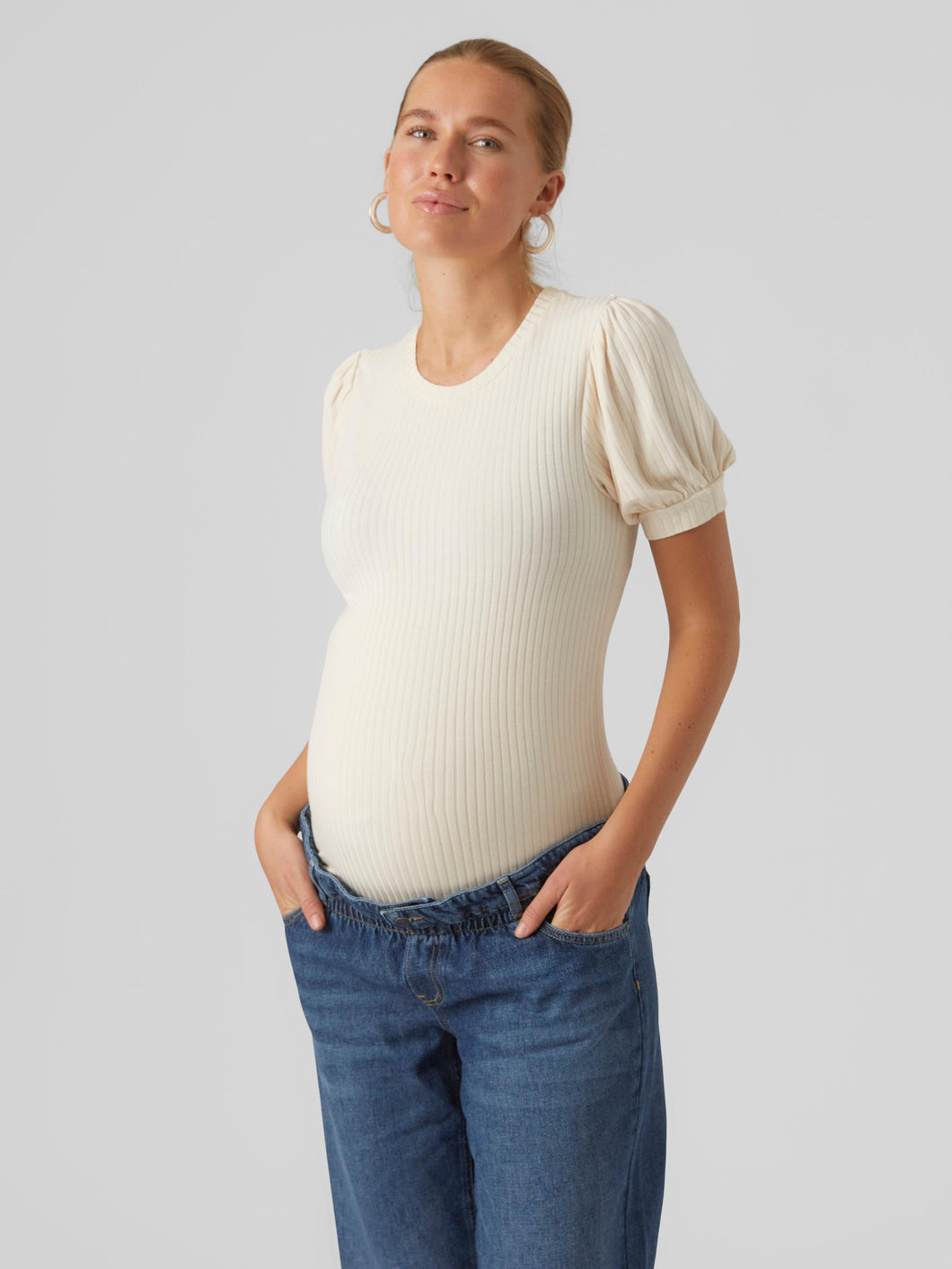 Mamalicious Umstandsshirt online kaufen bei Mutterkleid off-white kurzarm Viskose