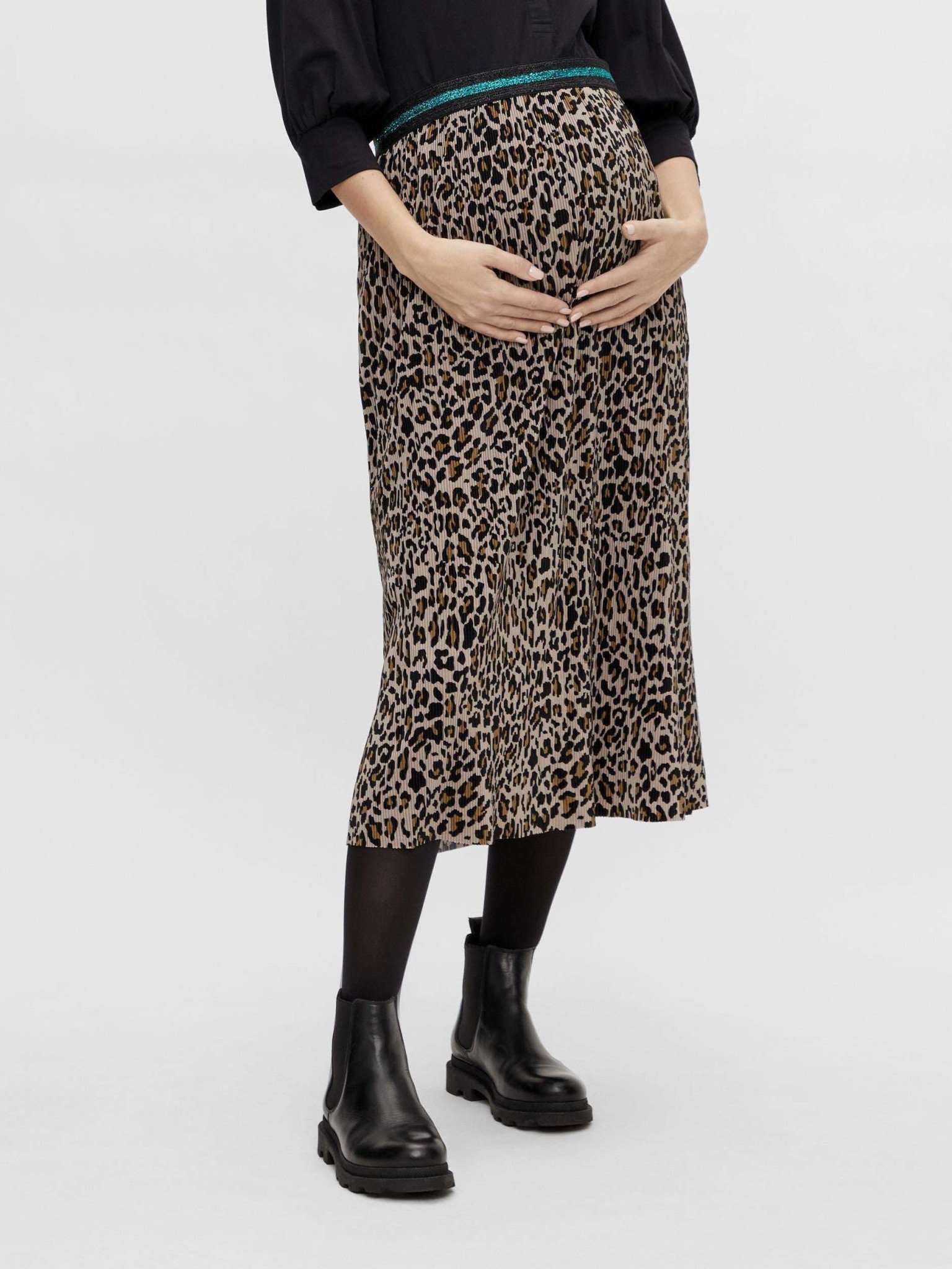 Mutterkleid Mamalicious Umstandsrock Plissee und Leoprint