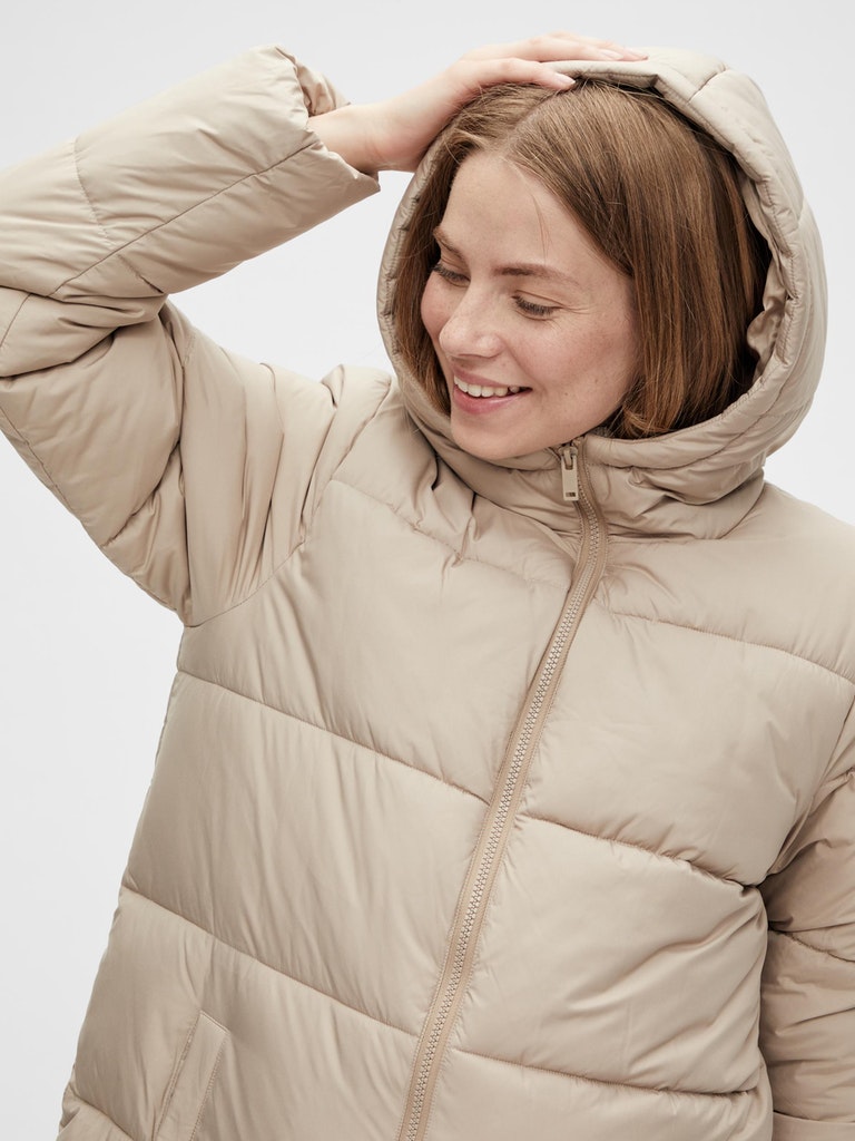 Mamalicious Daunen-Umstandsmantel online kaufen und leihen bei Mutterkleid mit Kapuze in silver mink