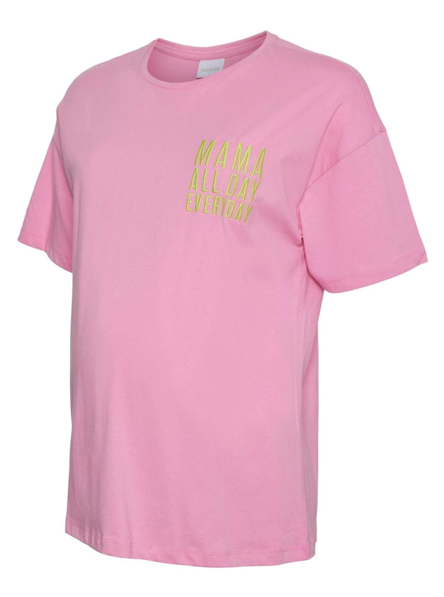 Mamalicious Umstandsshirt online kaufen bei Mutterkleid, mit Bio-Baumwolle und Neon Mama Statement Stickerei kurzer Arm pink