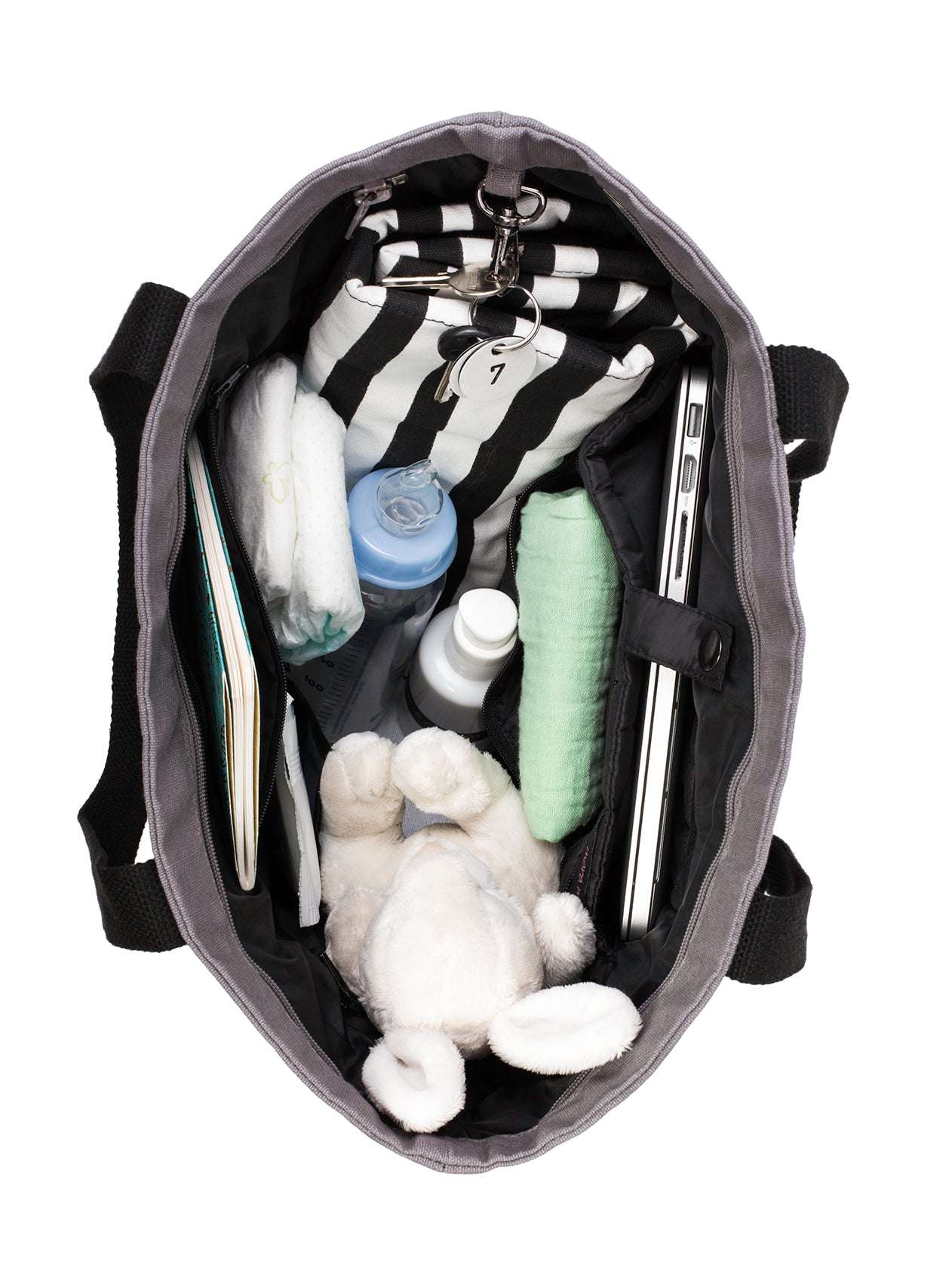 mara mea Wickeltasche Innenaufteilung mit unterschiedlichen Fächern für den besseren Überblick über Windeln, Feuchttücher, Spielzeug und Trinkflaschen