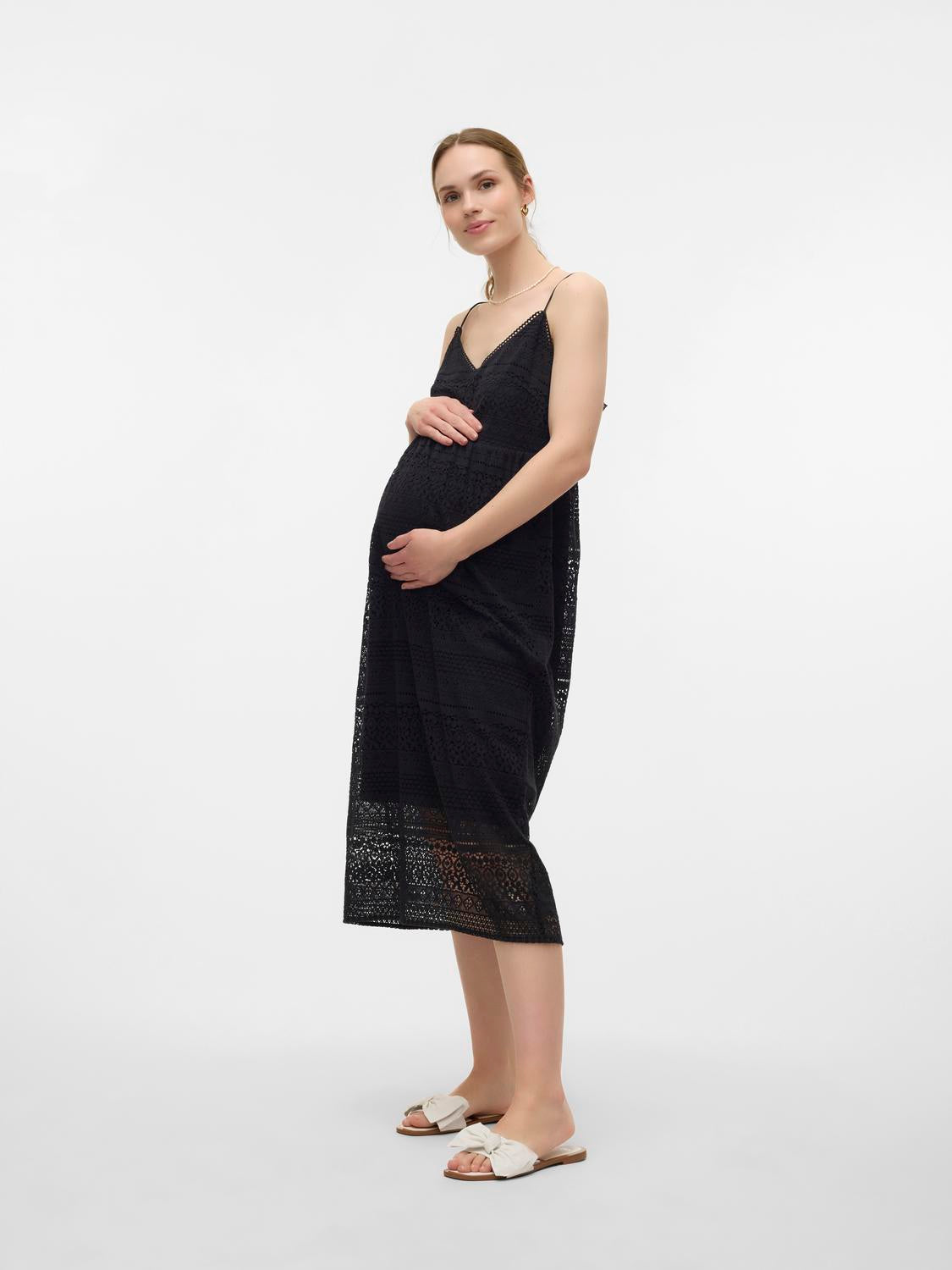 Vero Moda Maternity Umstandskleid leihen und kaufen bei Mutterkleid Midilänge aus schwarzer Spitze 