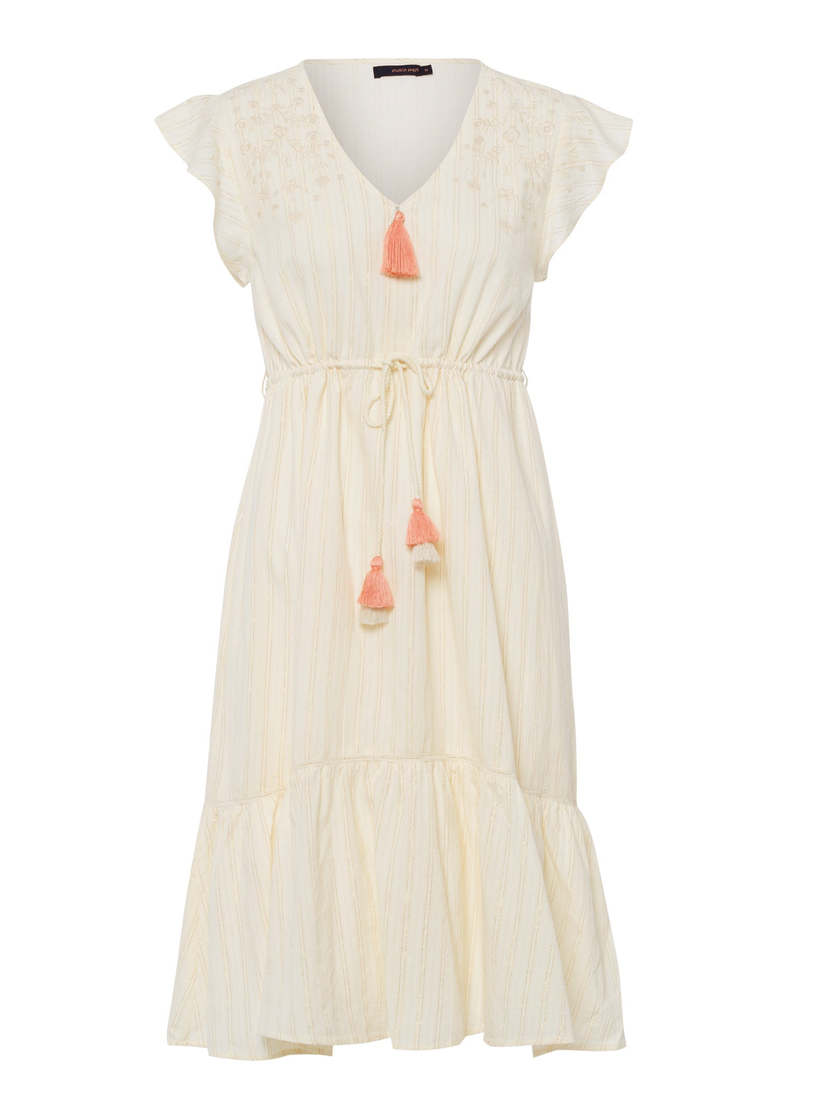 mara mea Sommer Umstandskleid online kaufen und mieten bei Mutterkleid, creme, stillfreundlich mit Reißverschluss, kurzen Ärmeln, Midilänge, Kordel zum Binden über dem Babybauch