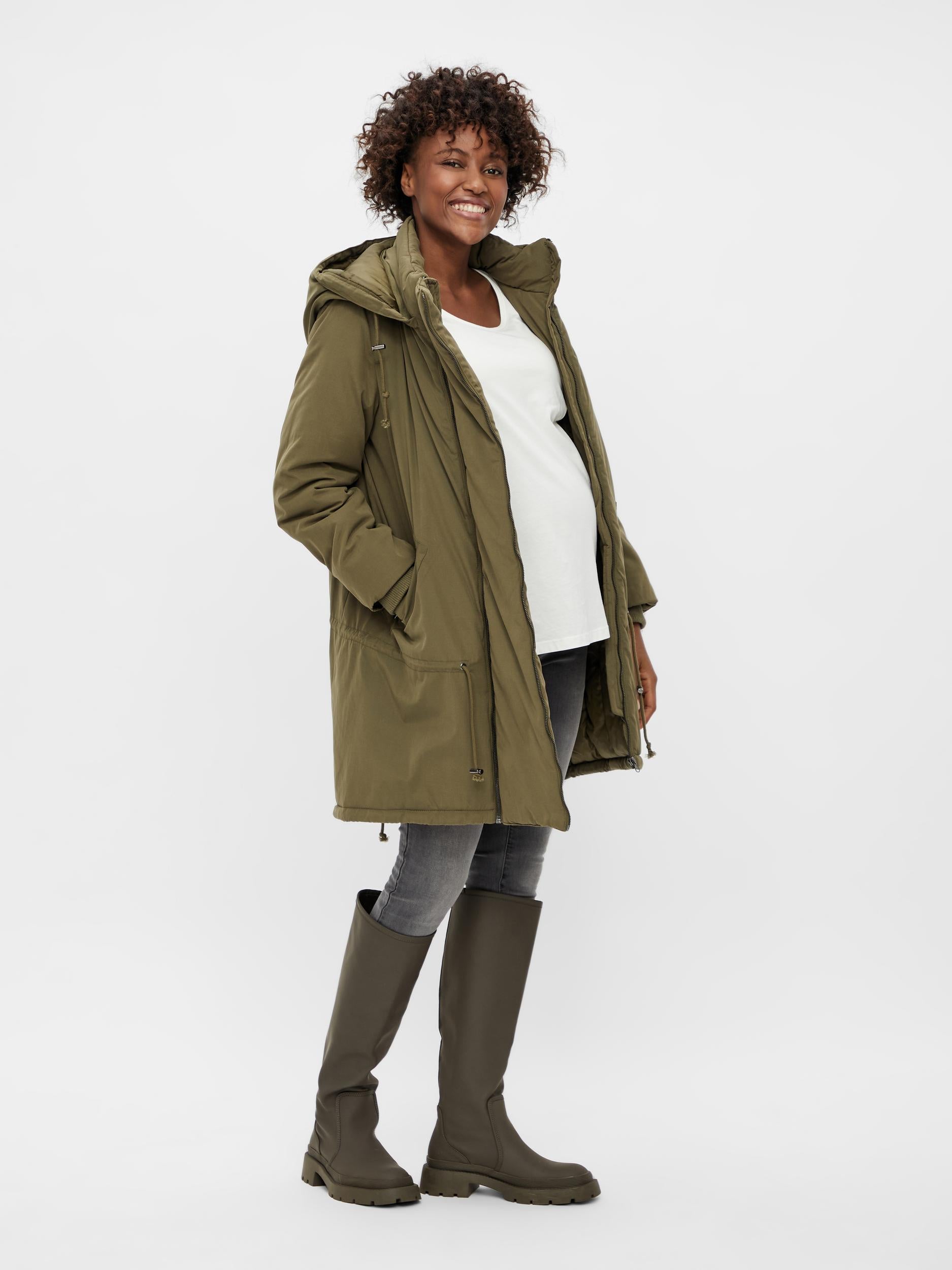 Mutterkleid Winterjacke in oliv vor und nach der Geburt tragbar von Mamalicious