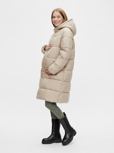 Knielanger Mamalicious Wintermantel online kaufen und leihen bei Mutterkleid, silver mink, für die Schwangerschaft, mit Kapuze