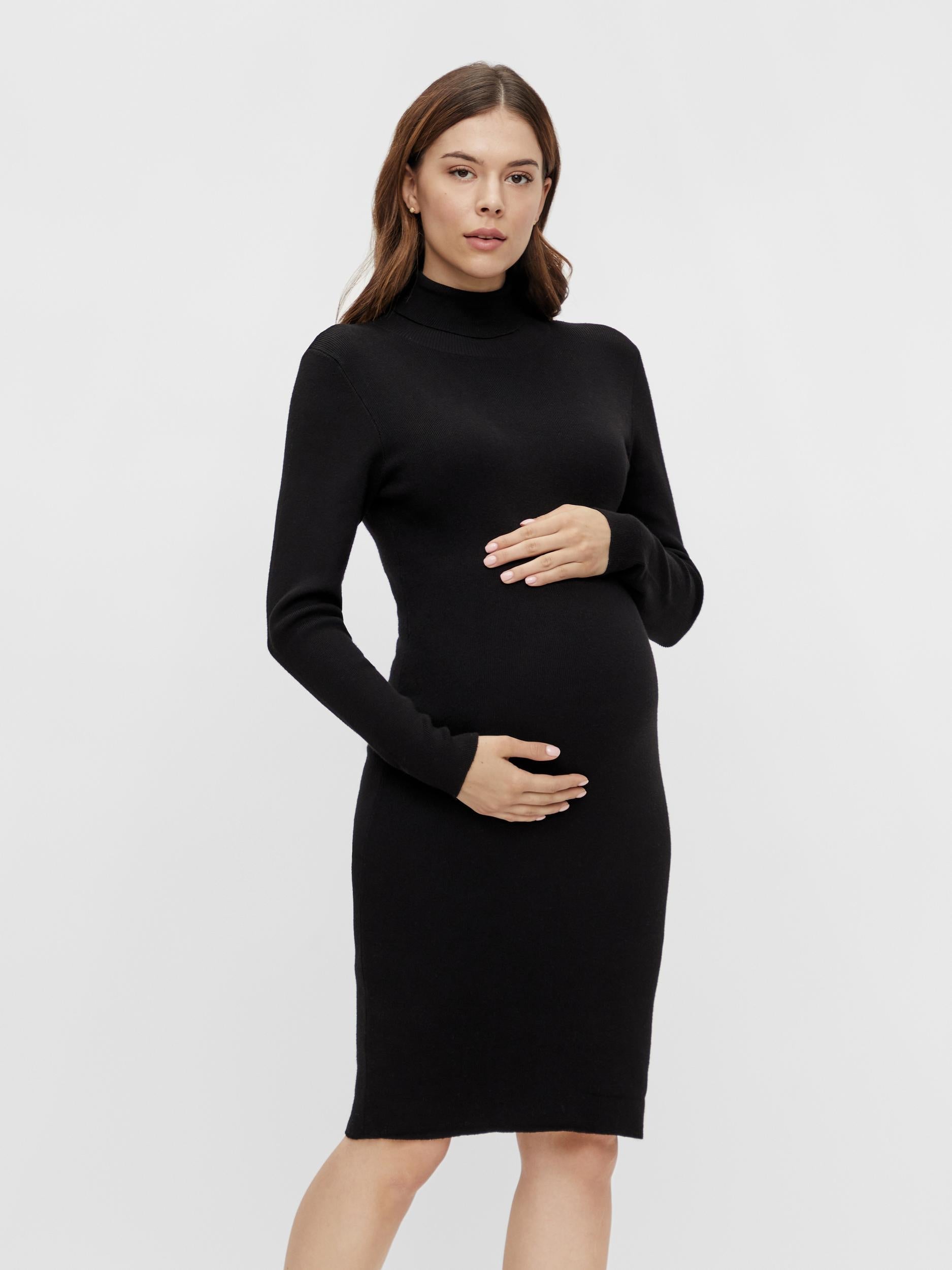 Wadenlanges Mamalicious Umstandskleid online kaufen oder leihen bei Mutterkleid, langer Arm, schwarz, Midilang, Rollkragen, aus nachhaltiger Viskose