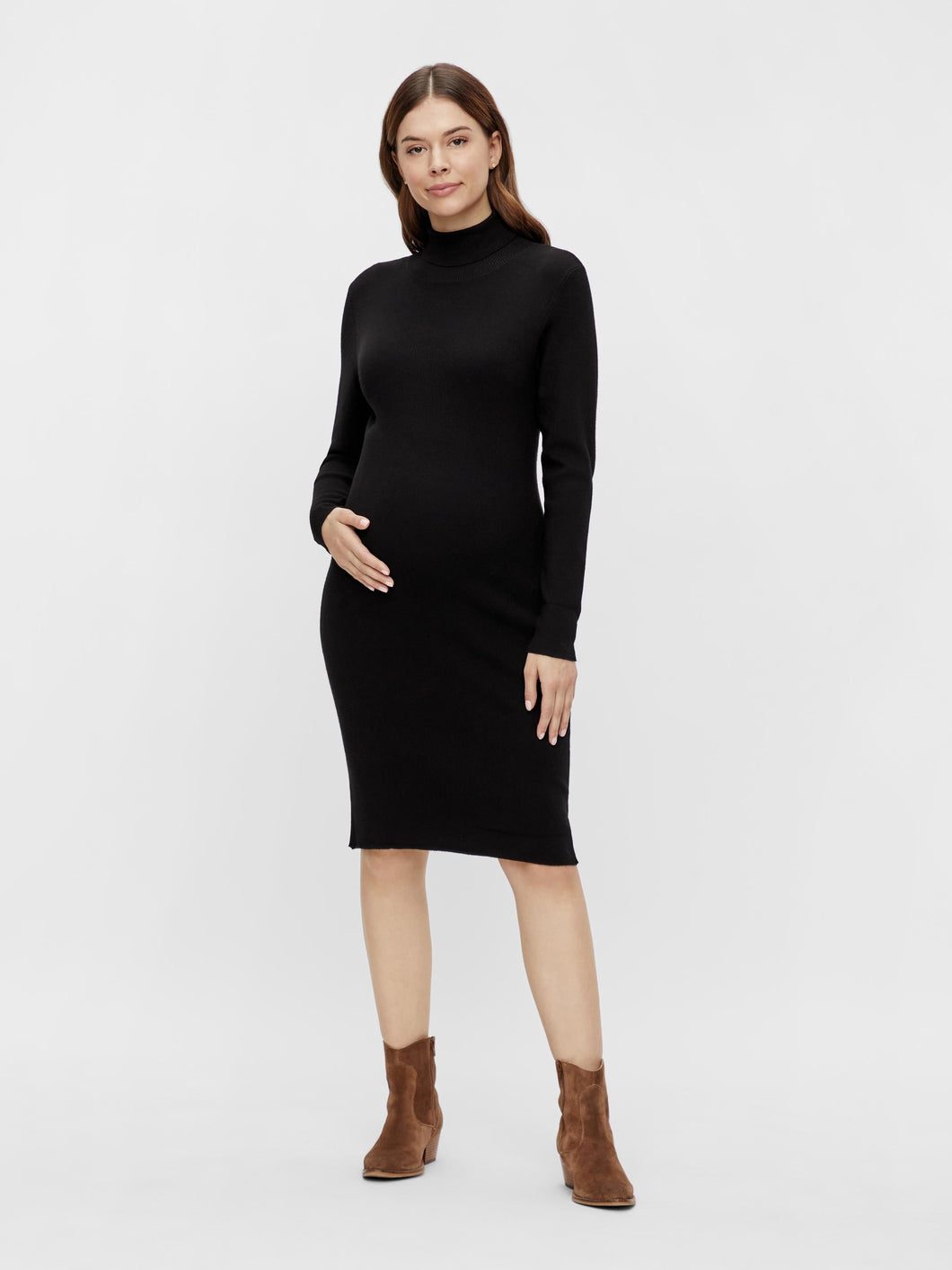 Midi Umstandskleid online kaufen oder mieten bei Mutterkleid, schwarz mit Rollkragen aus LENZING Viskose