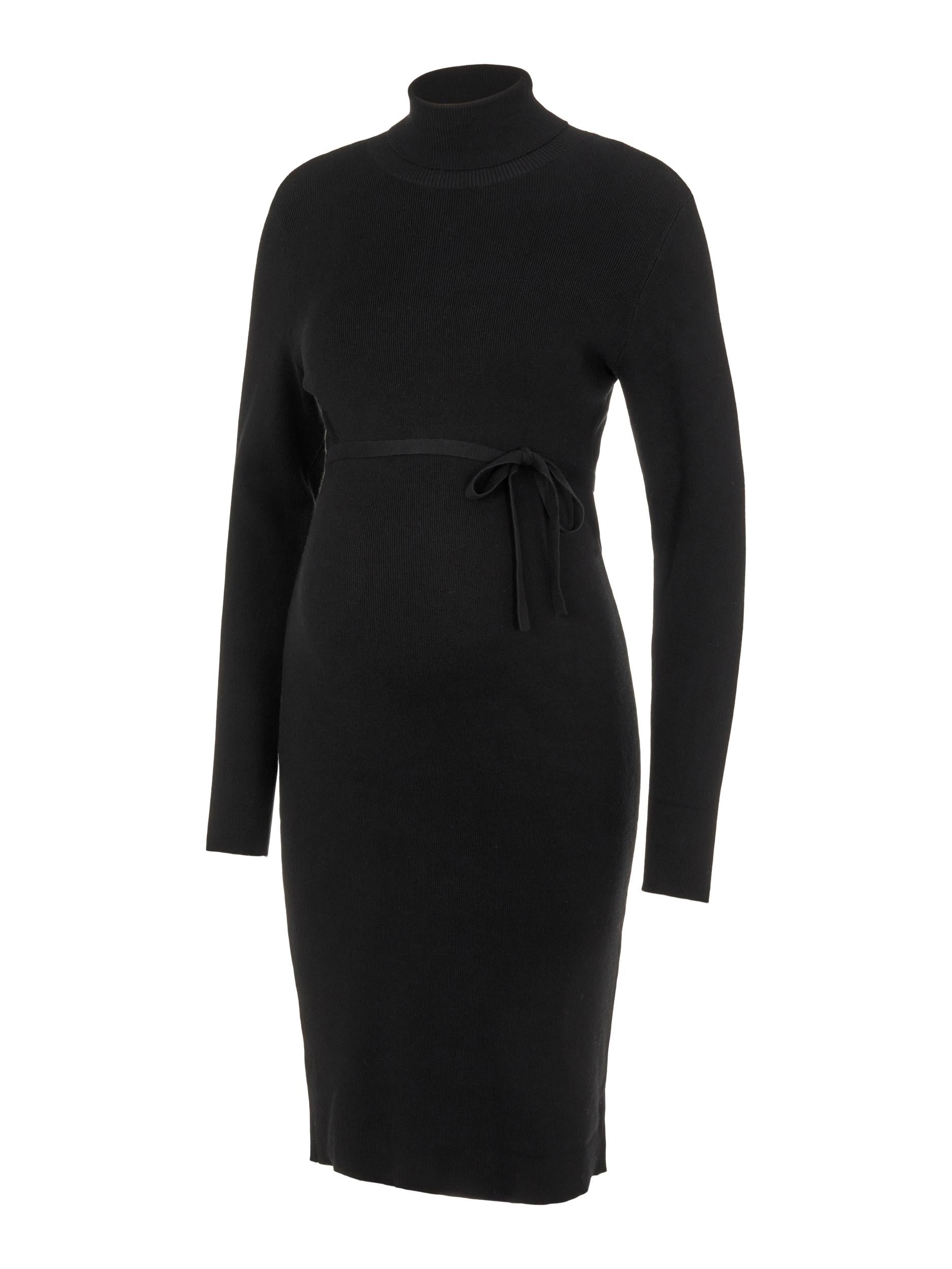 Mamalicious Umstandskleid online kaufen oder monatlich leihen bei Mutterkleid für deine Schwangerschaft. in schwarz, mit Rollkragen, supersofte Haptik aus LENZING ECOVERO Viskose, mit langem Arm, Midilang, mit schmalem Bindeband abnehmbar