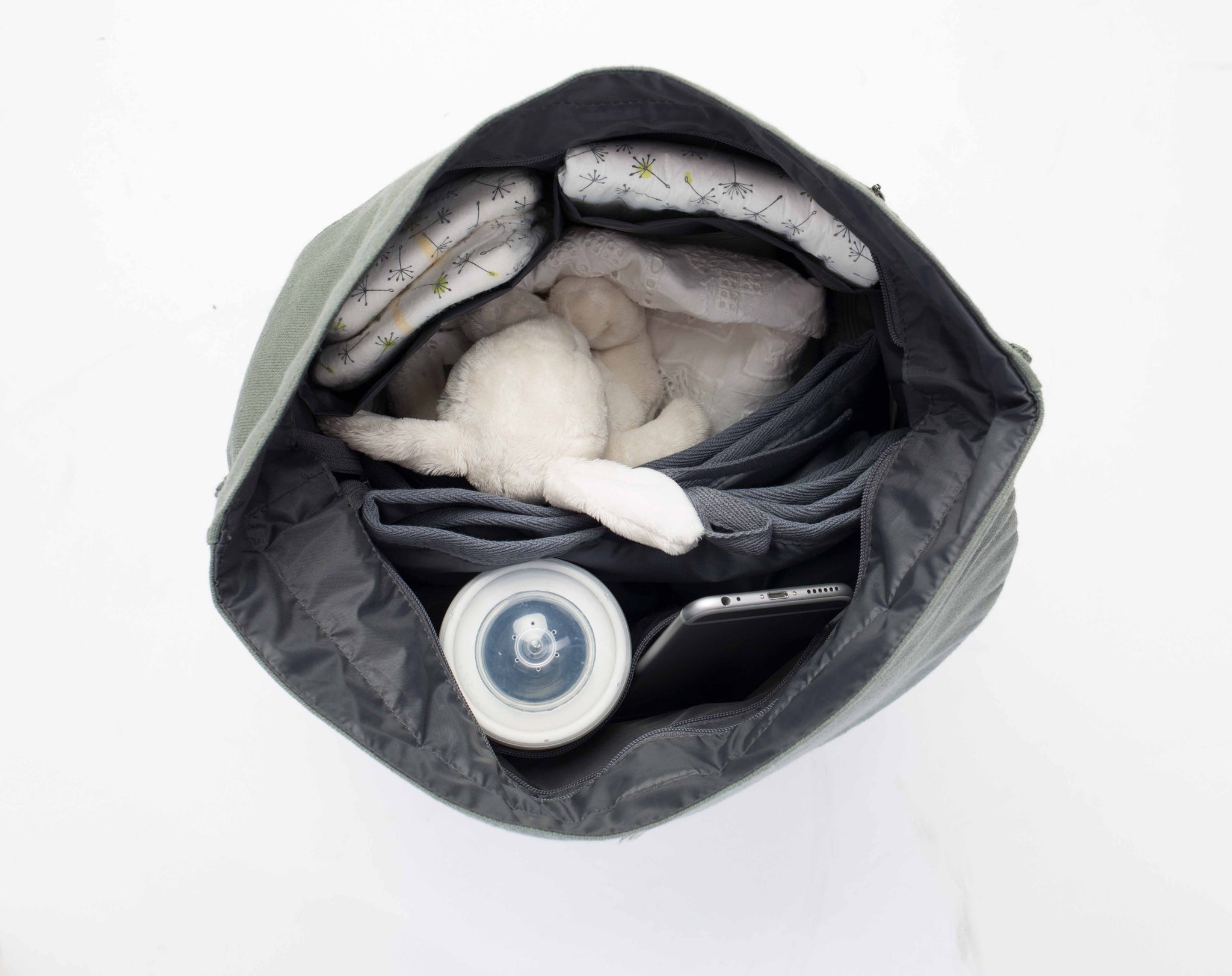Wickeltasche mit Innenfächern für Windeln, Feuchttücher, Laptop und Milchflasche