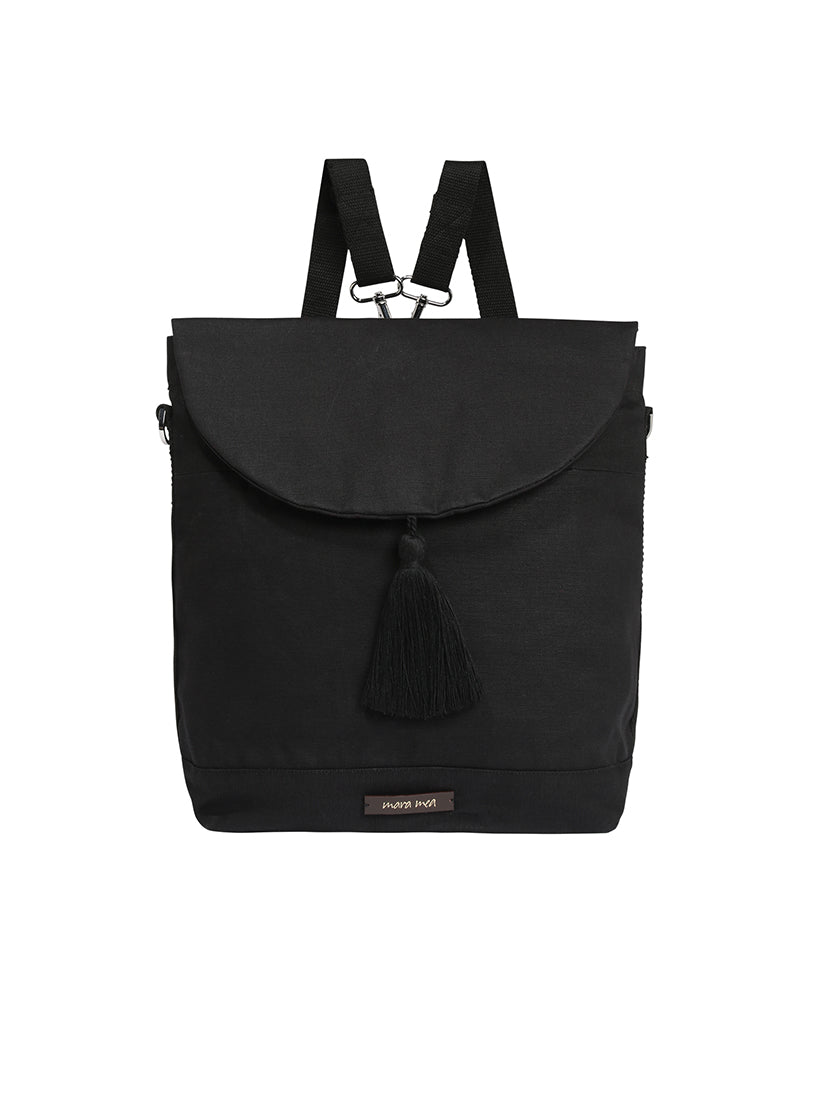 Wickeltasche schwarz mit Quaste vorne